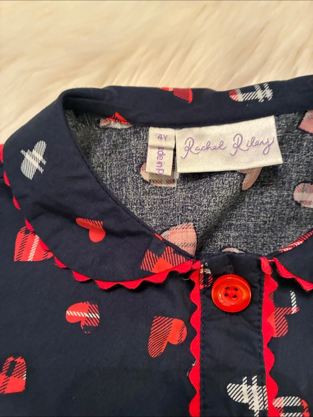 Rachel Riley Girls Navy Dress with Heart Print